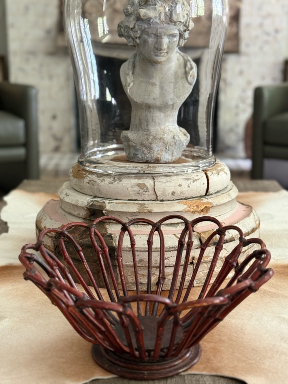 Decorative Woven Bentwood Bamboo Rattan Bowl - Deep Red